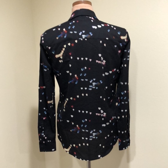 Equipment Blouse Size XS Black Heart Print Long Sleeve Button Down - Picture 5 of 10